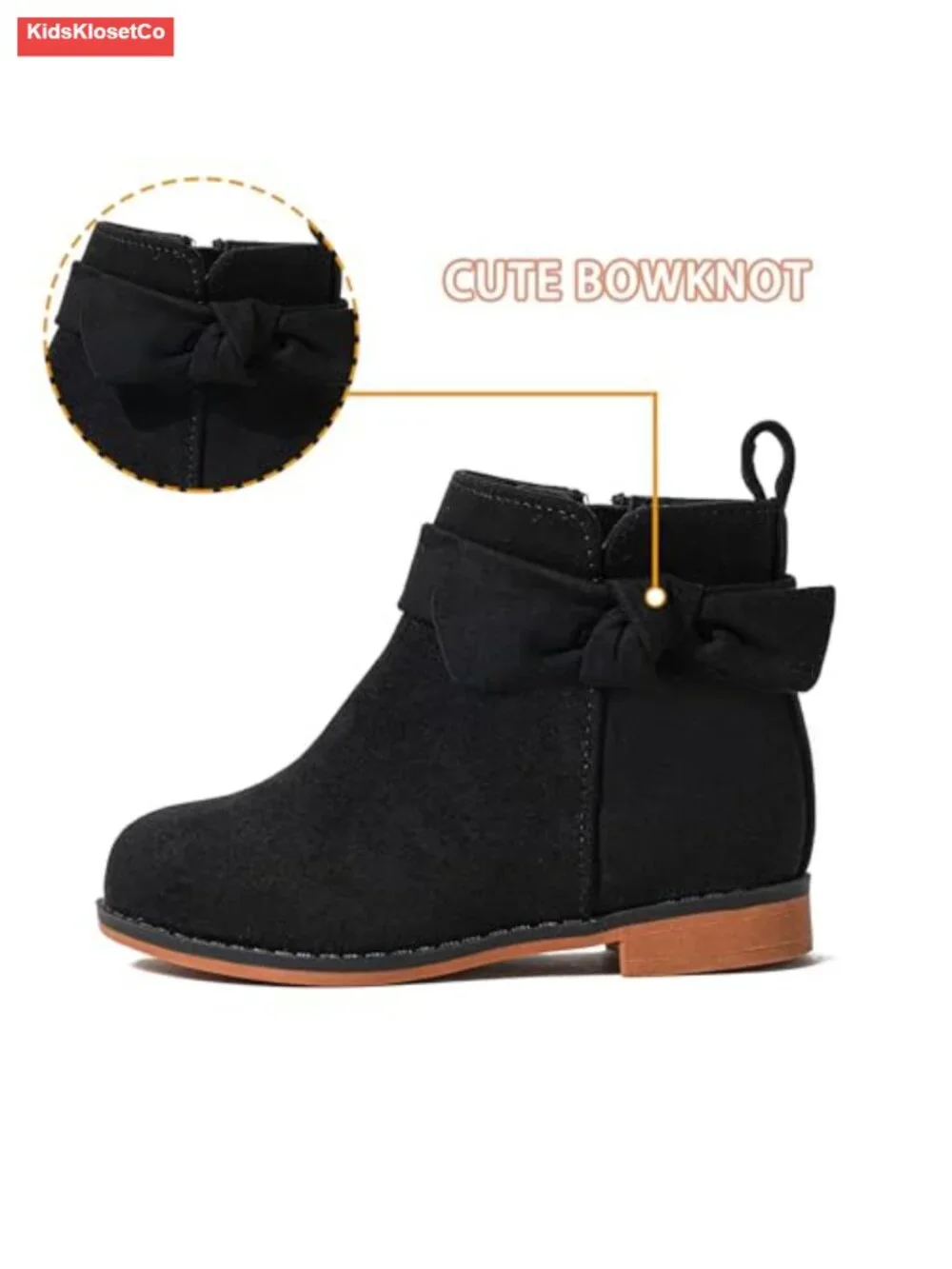 Girls Suede Ankle Boots Low Heel Round Toe Side Zip Toddler Little Kids